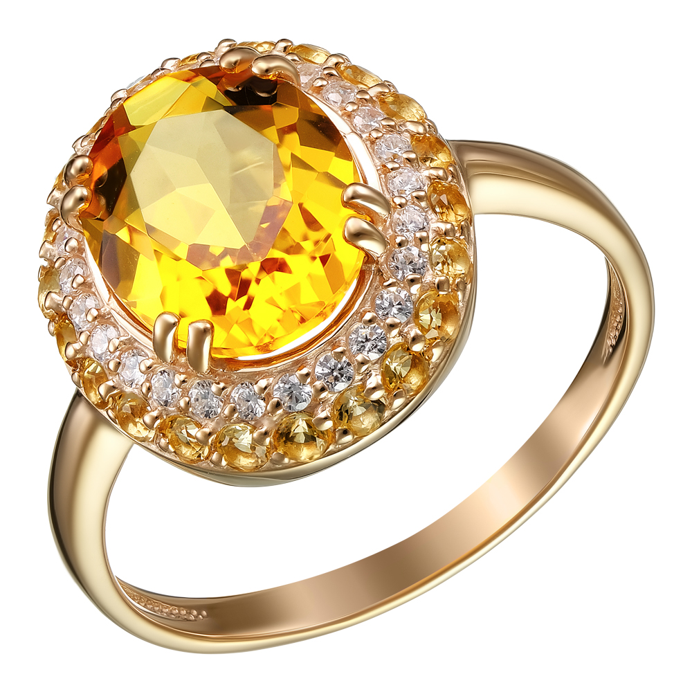 Серебряное кольцо 925 пробы; вставки 23 Цитрин; 26 Фианит бесцв.;