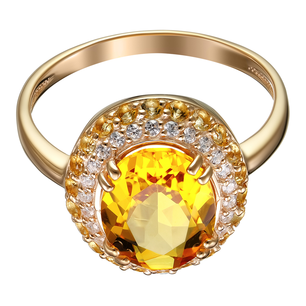 Серебряное кольцо 925 пробы; вставки 23 Цитрин; 26 Фианит бесцв.;