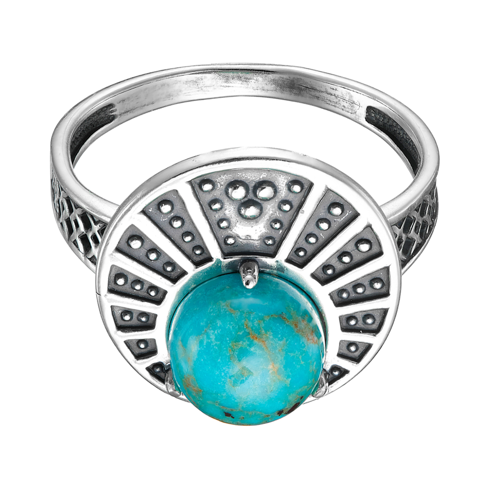 Серебряное кольцо 925 пробы; оксидирование; вставки 1 Бирюза нат.;