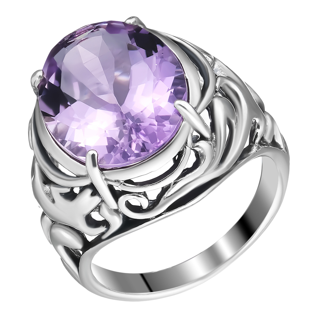 Серебряное кольцо 925 пробы; оксидирование; вставки 1 Аметист;