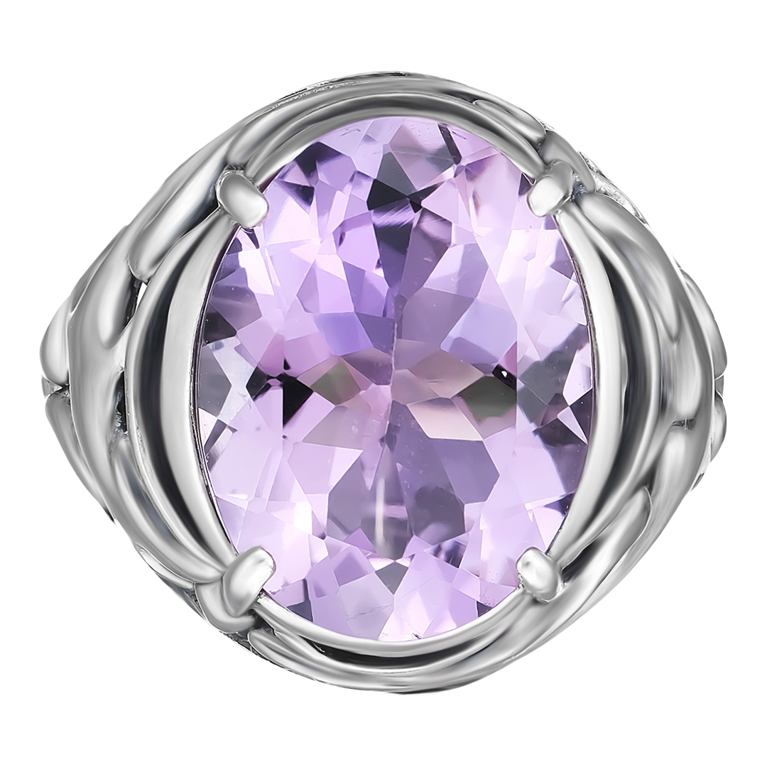 Серебряное кольцо 925 пробы; оксидирование; вставки 1 Аметист;