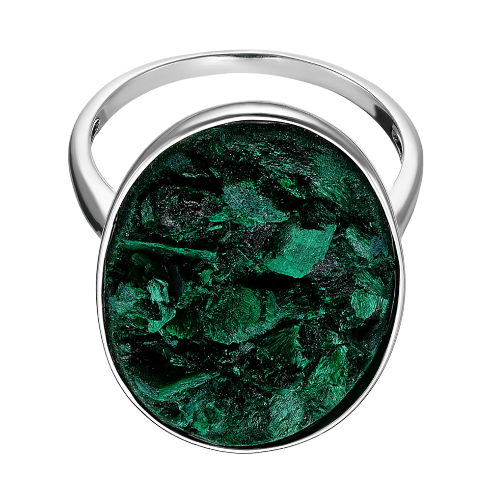 Серебряное кольцо 925 пробы; оксидирование; вставки 1 Дуплет (Малахит "плисовый"/полимер);