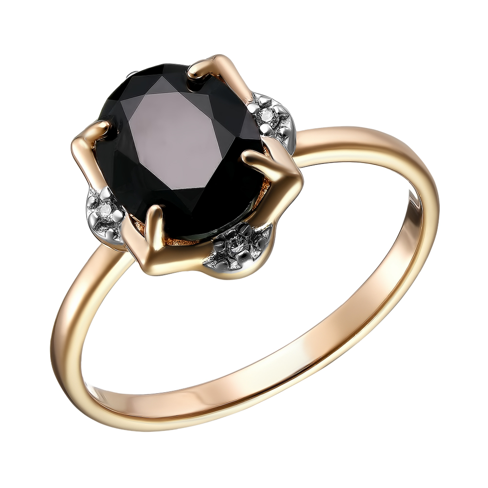 Серебряное кольцо 925 пробы; вставки 1 Шпинель черн.; 4 Фианит бесцв.;