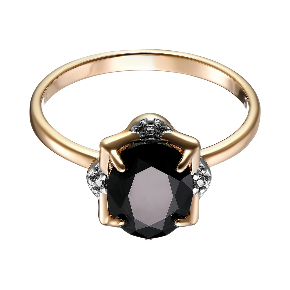 Серебряное кольцо 925 пробы; вставки 1 Шпинель черн.; 4 Фианит бесцв.;