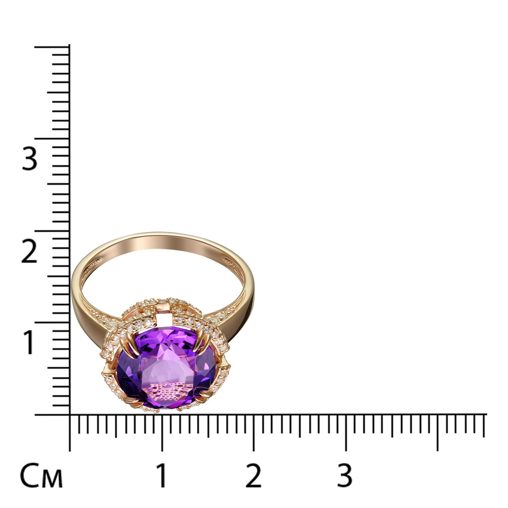 Серебряное кольцо 925 пробы; вставки 1 Аметист; 120 Фианит бесцв.;