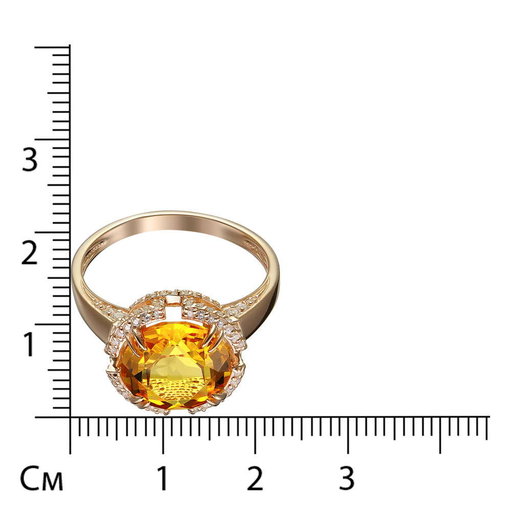 Серебряное кольцо 925 пробы; вставки 1 Цитрин; 120 Фианит бесцв.;