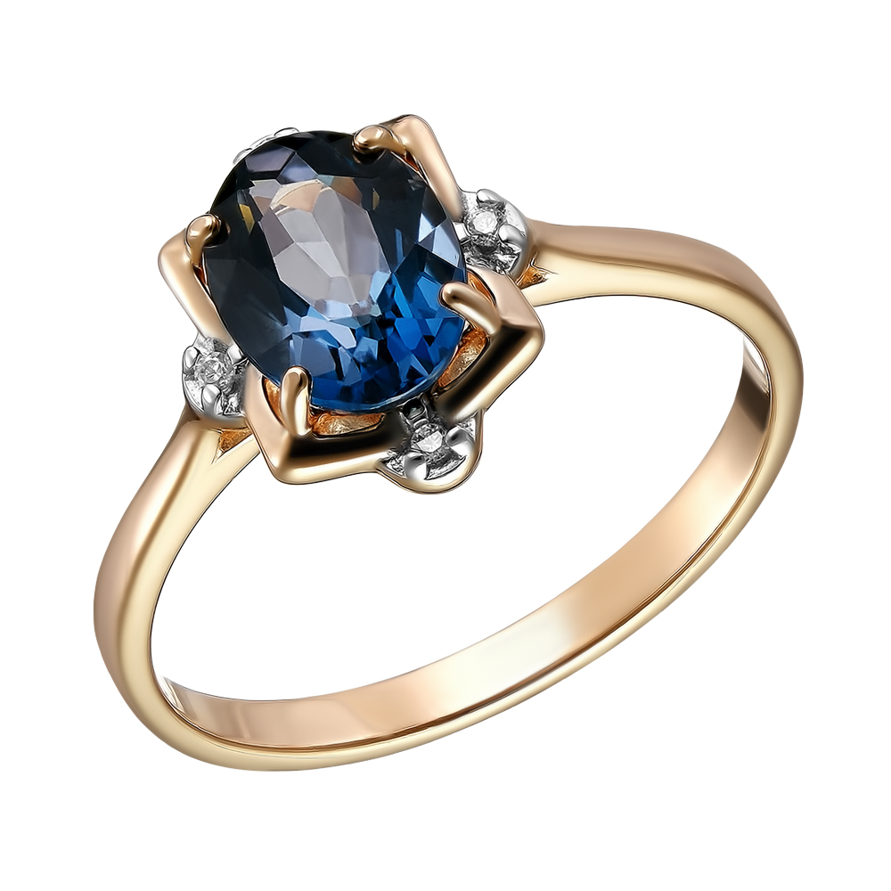 Серебряное кольцо 925 пробы; вставки 1 Топаз Лондон; 4 Фианит бесцв.;