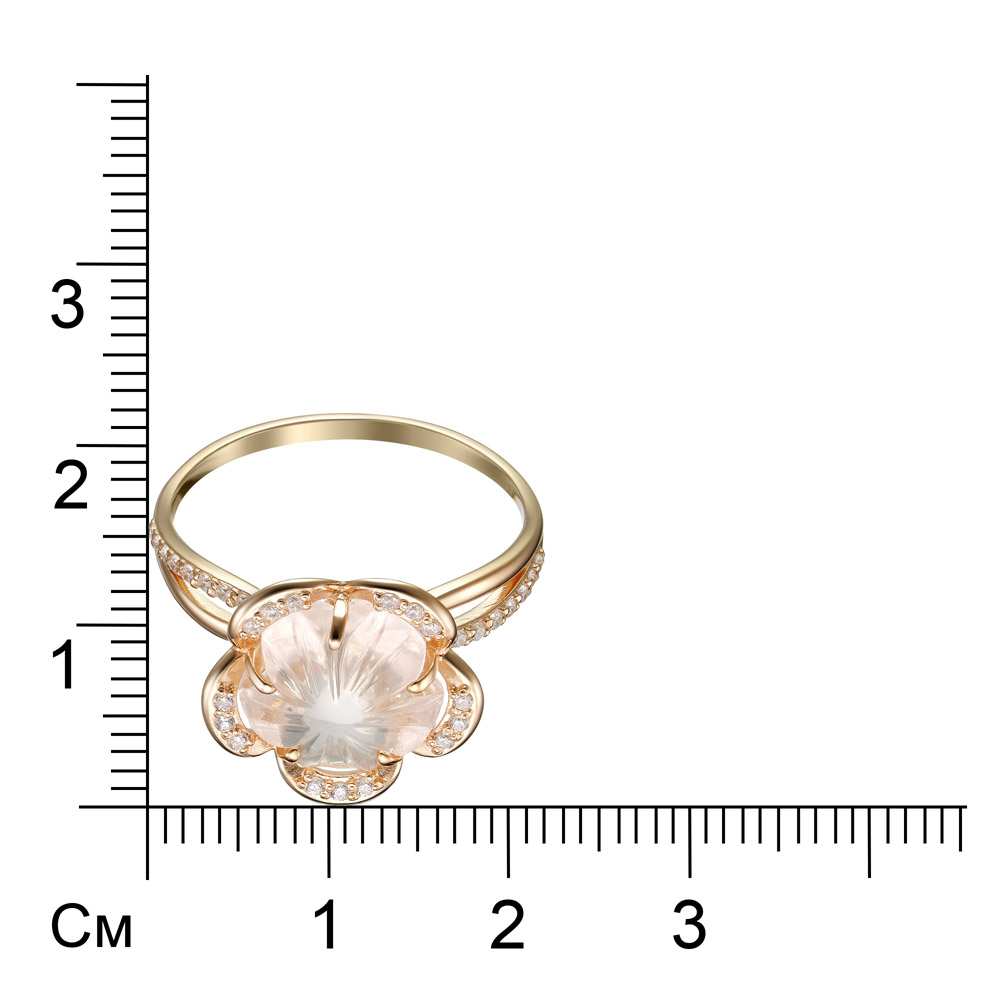 Серебряное кольцо 925 пробы; вставки 1 Кварц розовый; 33 Фианит бесцв.;