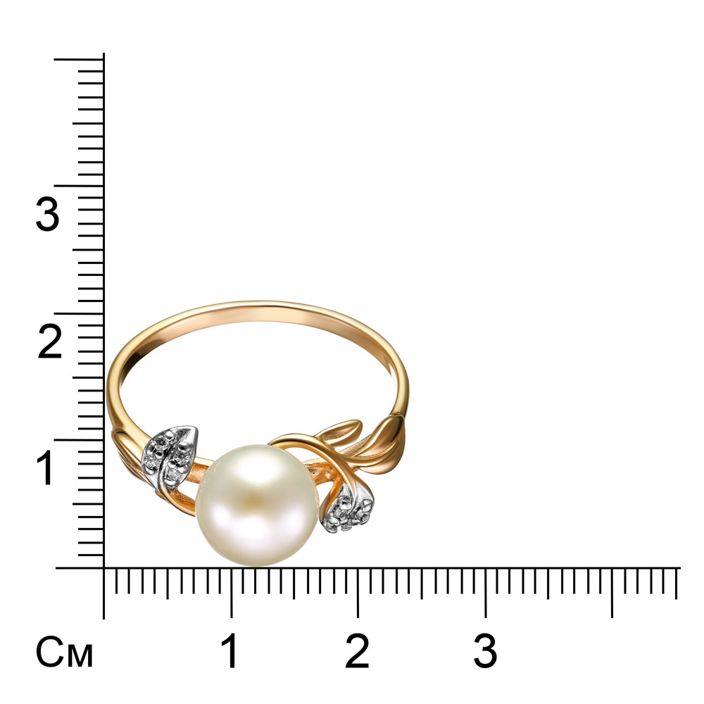 Серебряное кольцо 925 пробы; вставки 1 Жемчуг преснов.культ.белый; 8 Фианит бесцв.;