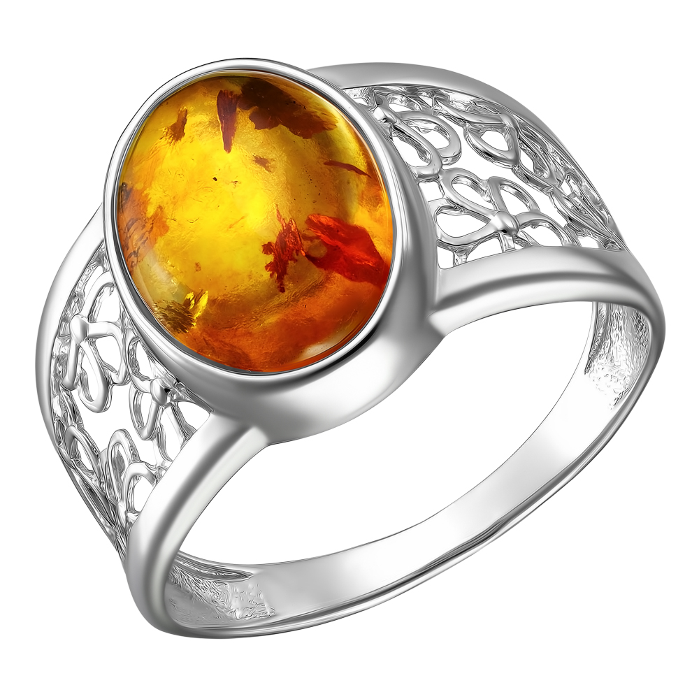 Серебряное кольцо 925 пробы; вставки 1 Янтарь пресс.;
