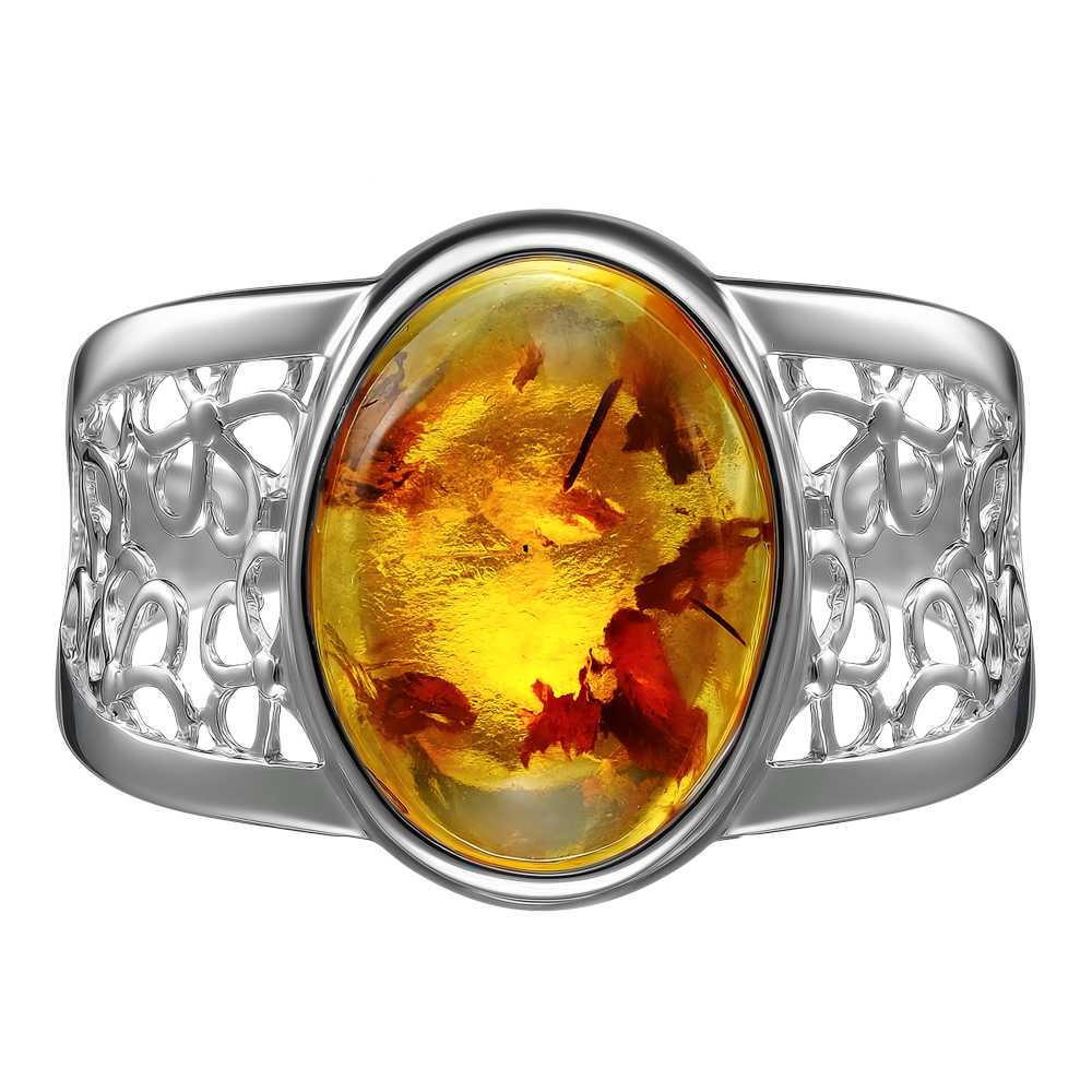 Серебряное кольцо 925 пробы; вставки 1 Янтарь пресс.;