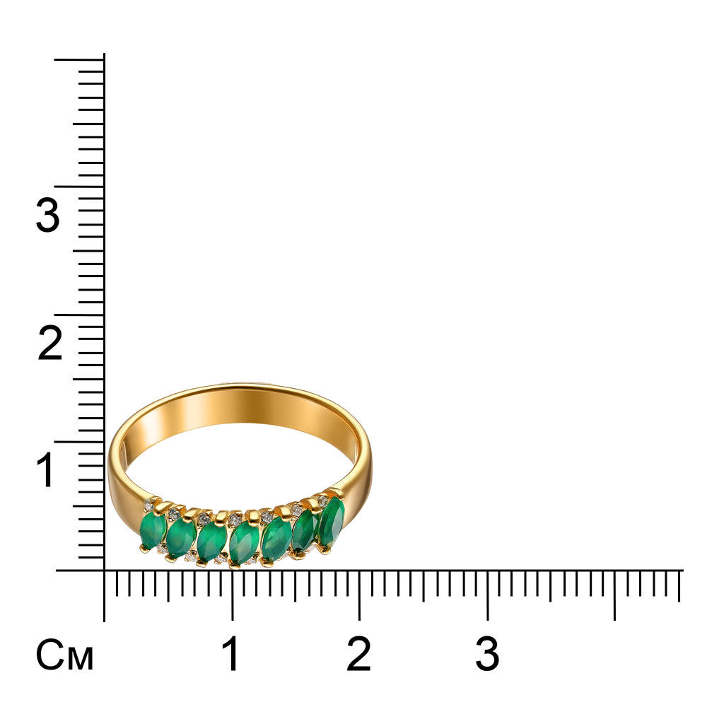 Серебряное кольцо 925 пробы; вставки 7 Агат зеленый; 14 Фианит бесцв.;