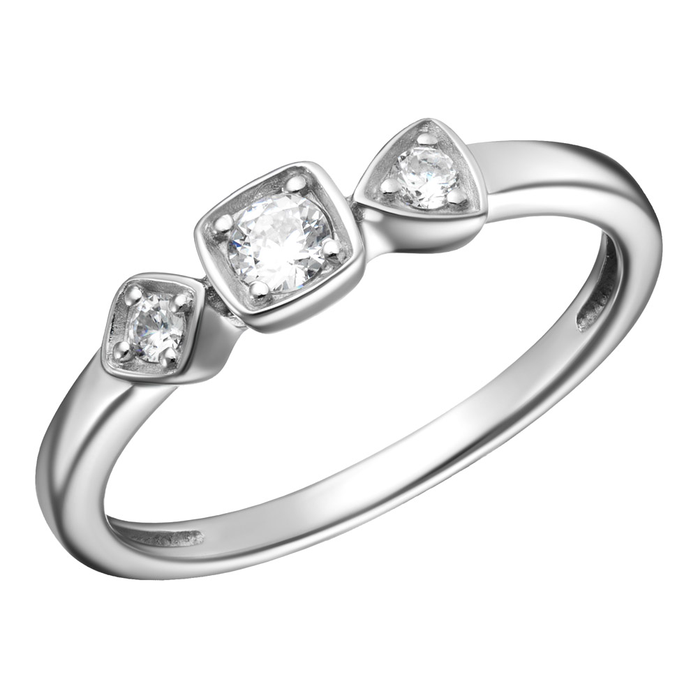 Серебряное кольцо 925 пробы; вставки 3 Фианит бесцв.;