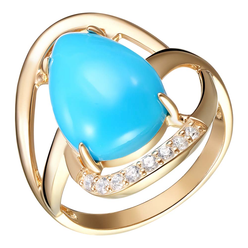 Серебряное кольцо 925 пробы; вставки 1 Бирюза Аризонская; 8 Фианит бесцв.;