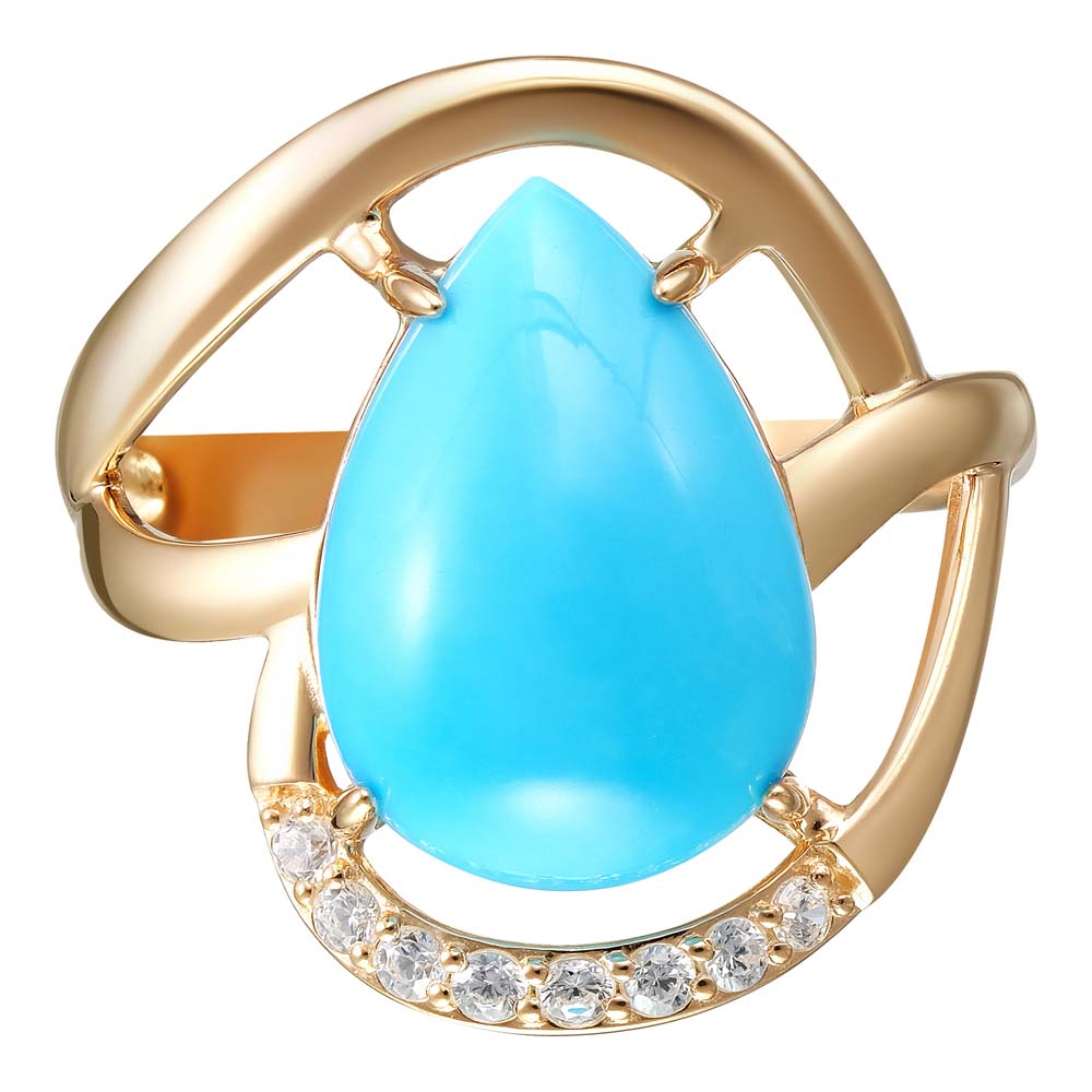 Серебряное кольцо 925 пробы; вставки 1 Бирюза Аризонская; 8 Фианит бесцв.;