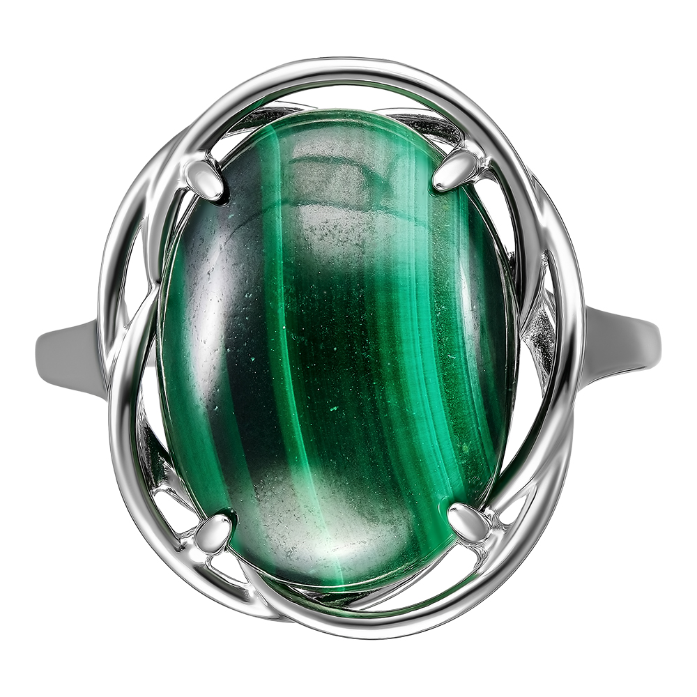 Серебряное кольцо 925 пробы; вставки 1 Малахит;