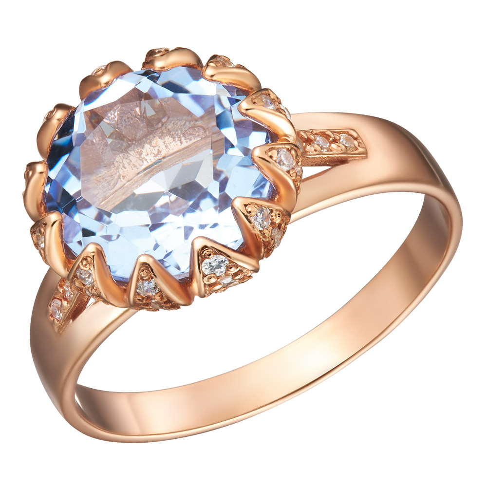 Серебряное кольцо 925 пробы; вставки 1 Кварц; Россыпь Фианит бесцв.;