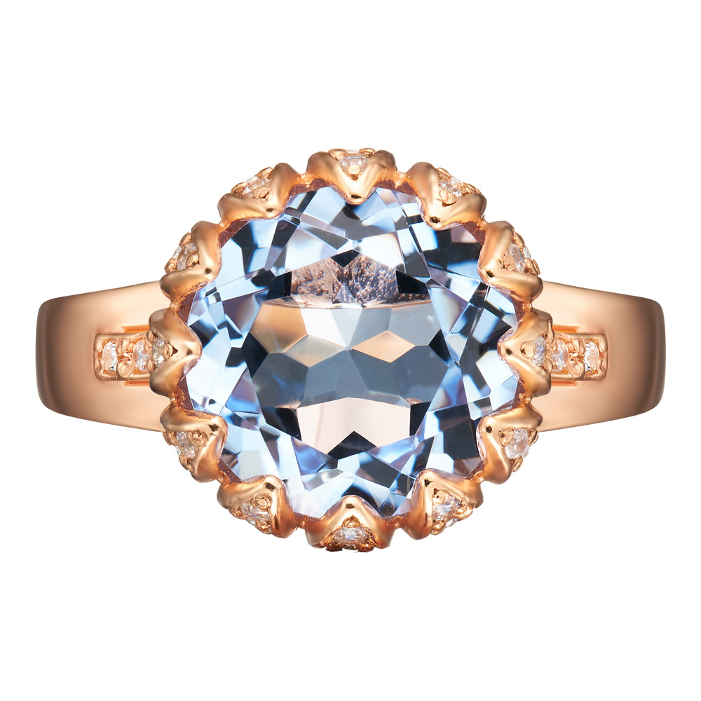 Серебряное кольцо 925 пробы; вставки 1 Кварц; Россыпь Фианит бесцв.;