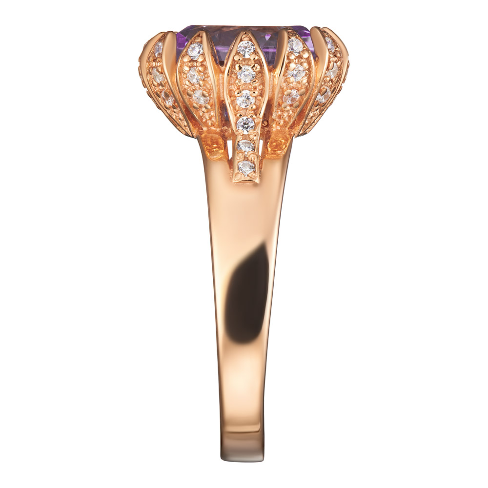 Серебряное кольцо 925 пробы; вставки 1 Кварц; Россыпь Фианит бесцв.;