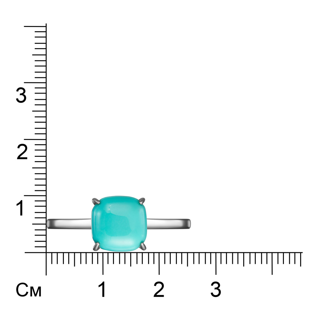 Золотое кольцо 585 пробы; белое золото; родий; вставки 1 Бирюза;