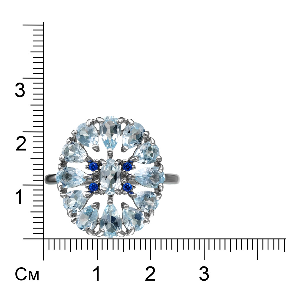 Серебряное кольцо 925 пробы; вставки 13 Топаз Sky; 4 Топаз SWAROVSKI кашмир;