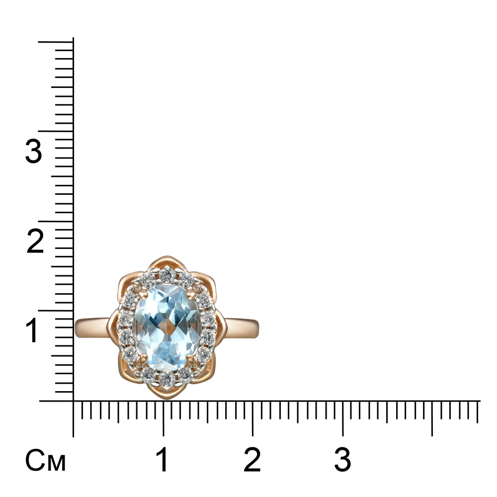Серебряное кольцо 925 пробы; вставки 1 Топаз Sky; 14 Фианит бесцв.;