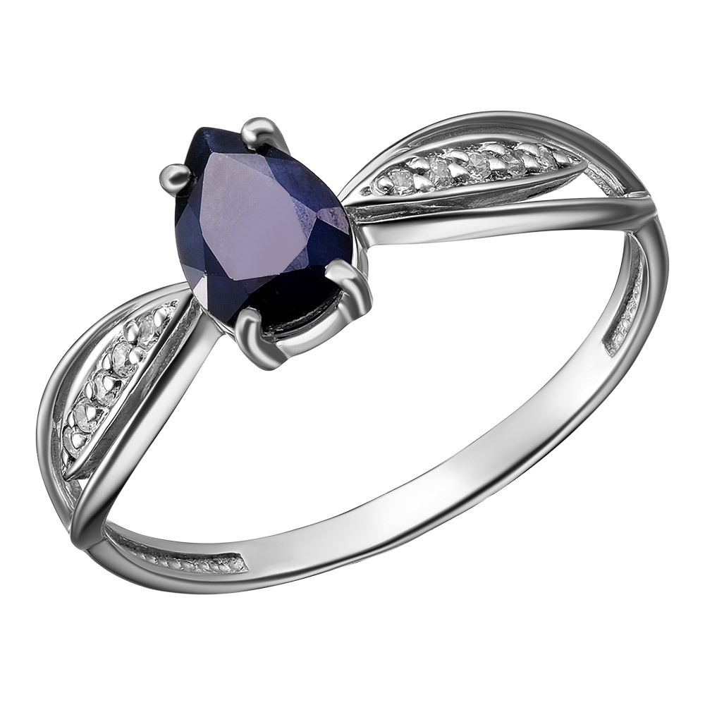 Серебряное кольцо 925 пробы; вставки 1 Сапфир U/2 0,851; 10 Фианит бесцв.;