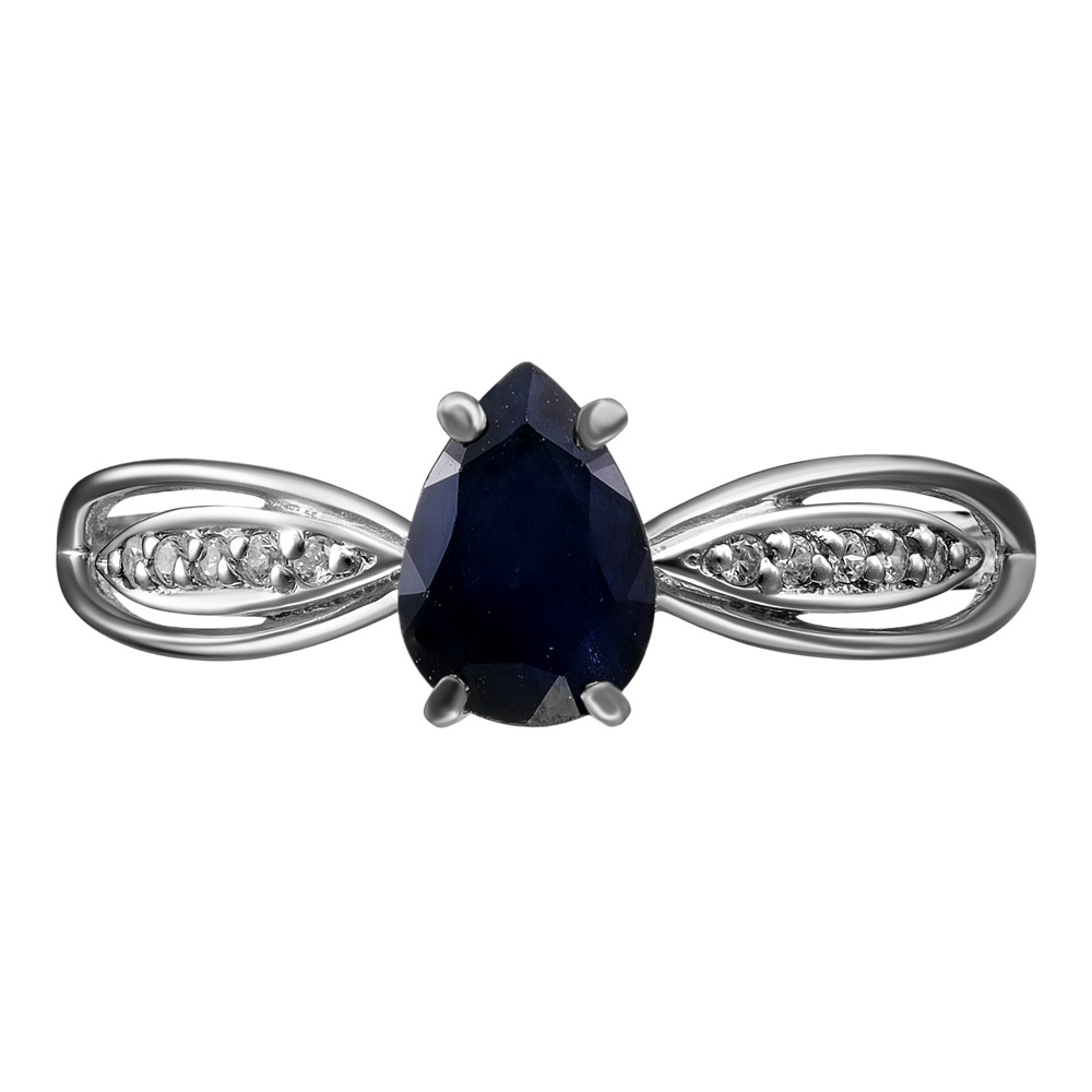 Серебряное кольцо 925 пробы; вставки 1 Сапфир U/2 0,851; 10 Фианит бесцв.;