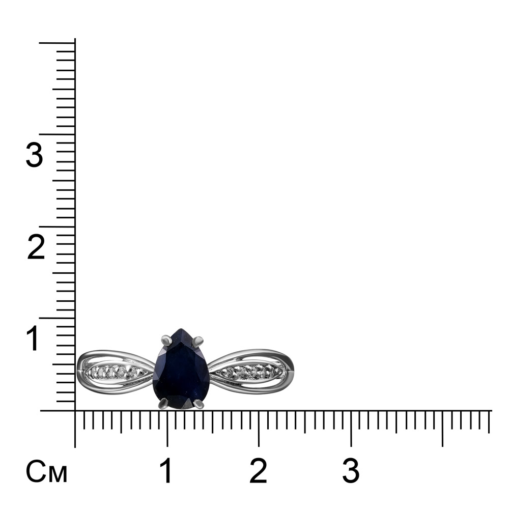 Серебряное кольцо 925 пробы; вставки 1 Сапфир U/2 0,851; 10 Фианит бесцв.;