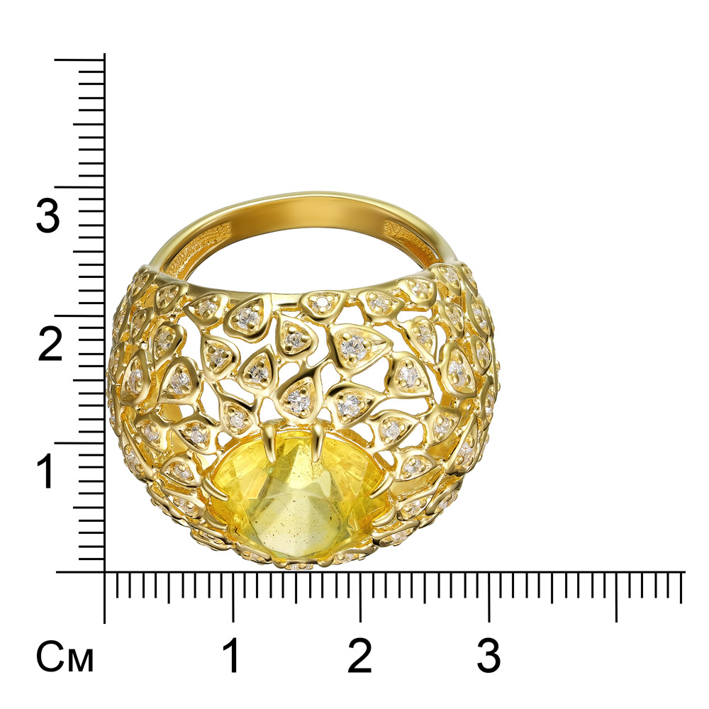 Серебряное кольцо 925 пробы; вставки 1 Янтарь; 78 Фианит бесцв.;