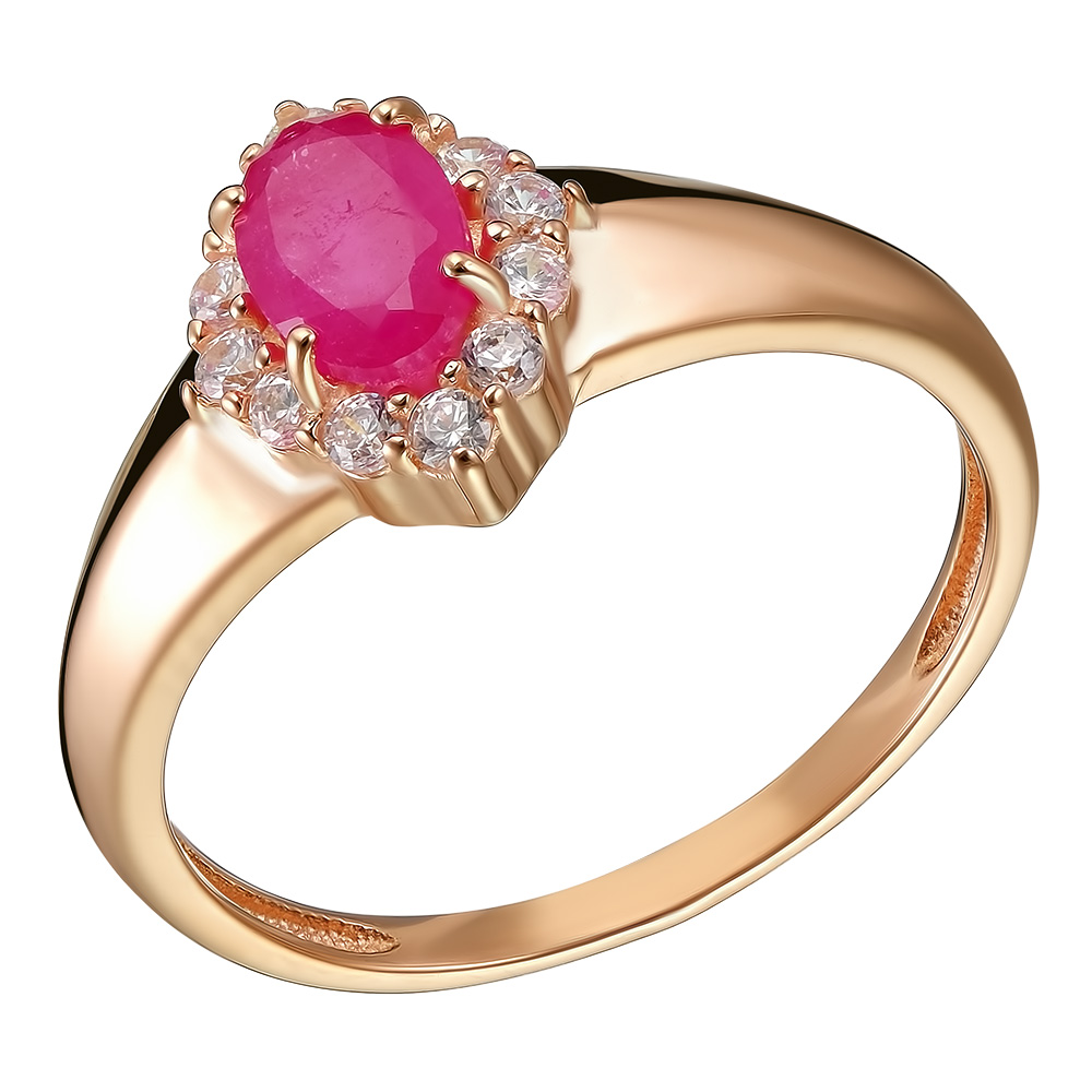 Серебряное кольцо 925 пробы; вставки 12 Фианит бесцв.; 1 Рубин F/2 0,675;
