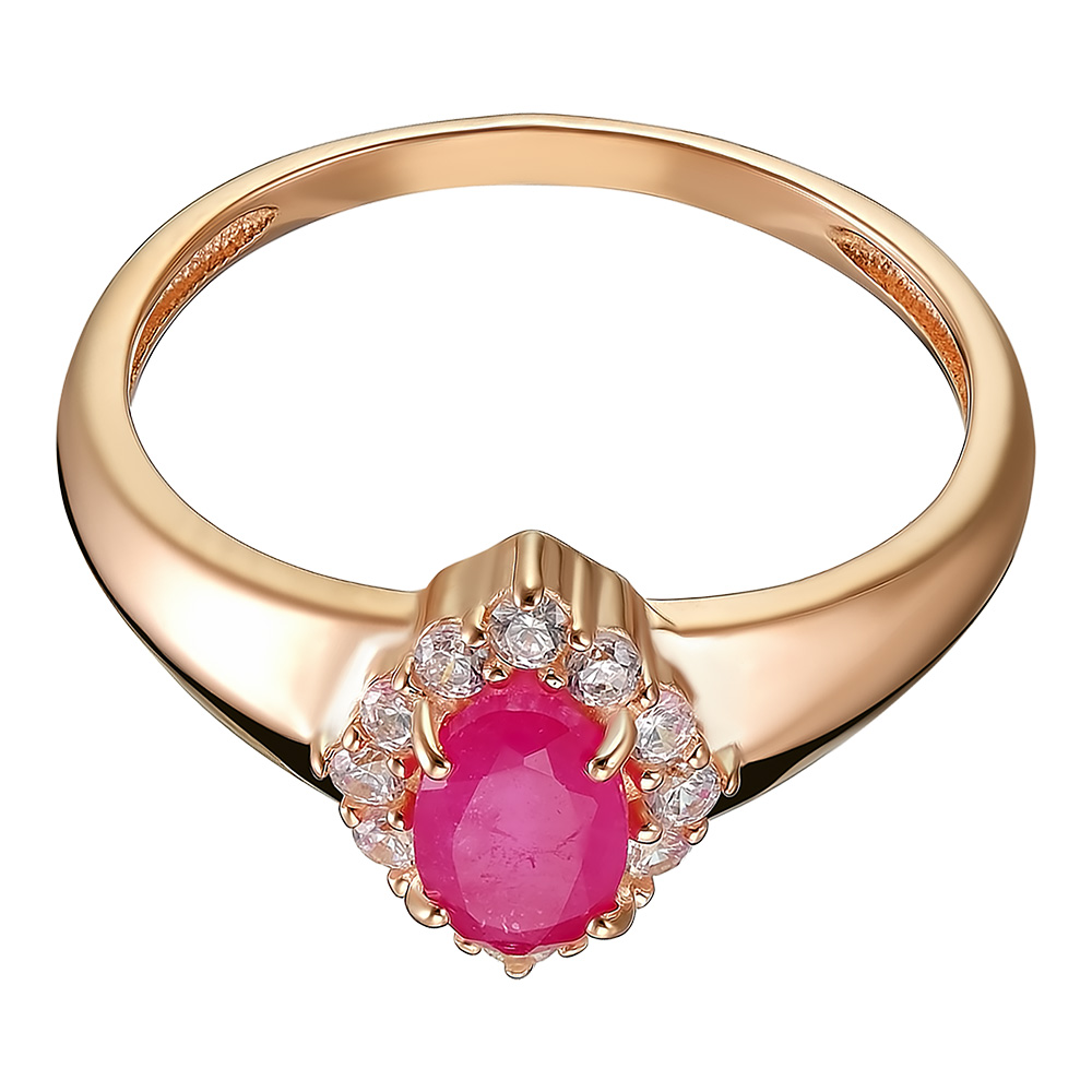 Серебряное кольцо 925 пробы; вставки 12 Фианит бесцв.; 1 Рубин F/2 0,675;