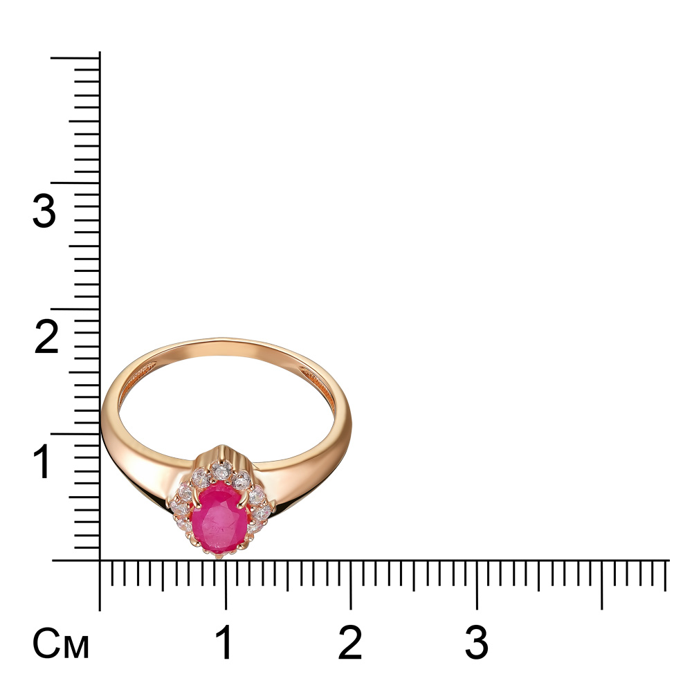 Серебряное кольцо 925 пробы; вставки 12 Фианит бесцв.; 1 Рубин F/2 0,675;