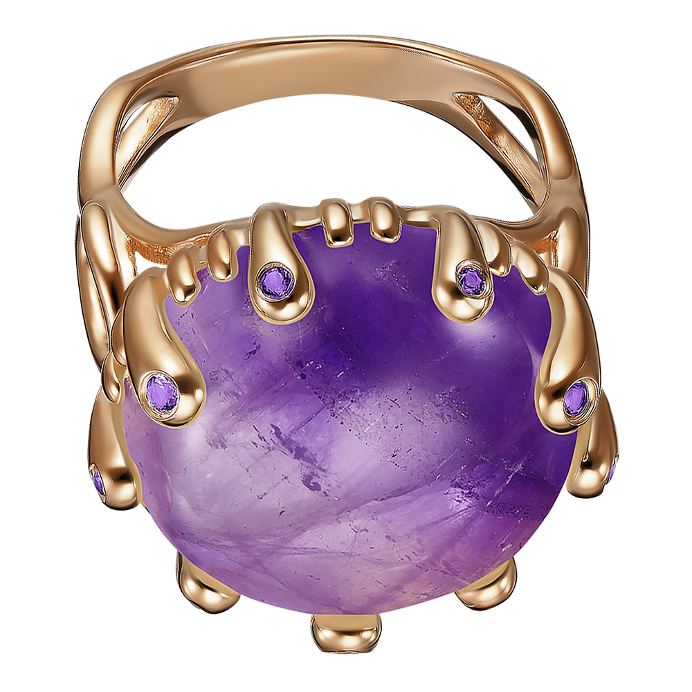 Серебряное кольцо 925 пробы; вставки 1 Аметист; Россыпь Циркон фиол.;