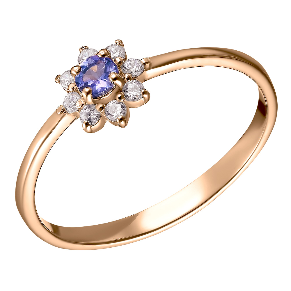 Серебряное кольцо 925 пробы; вставки 1 Танзанит; 8 Фианит бесцв.;