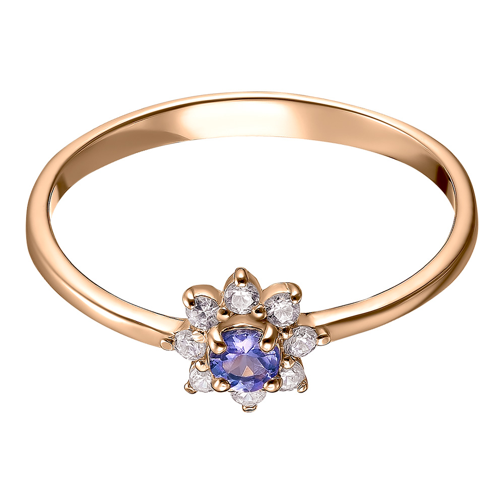 Серебряное кольцо 925 пробы; вставки 1 Танзанит; 8 Фианит бесцв.;