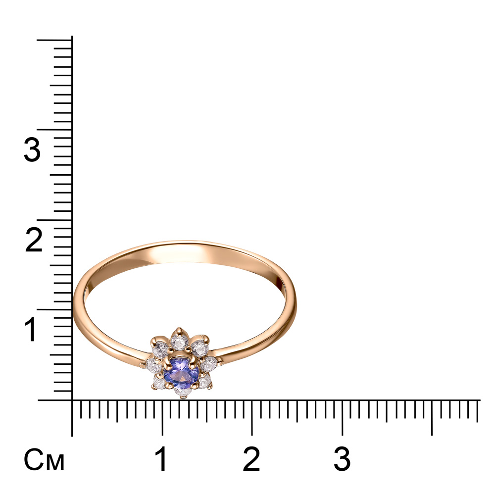 Серебряное кольцо 925 пробы; вставки 1 Танзанит; 8 Фианит бесцв.;