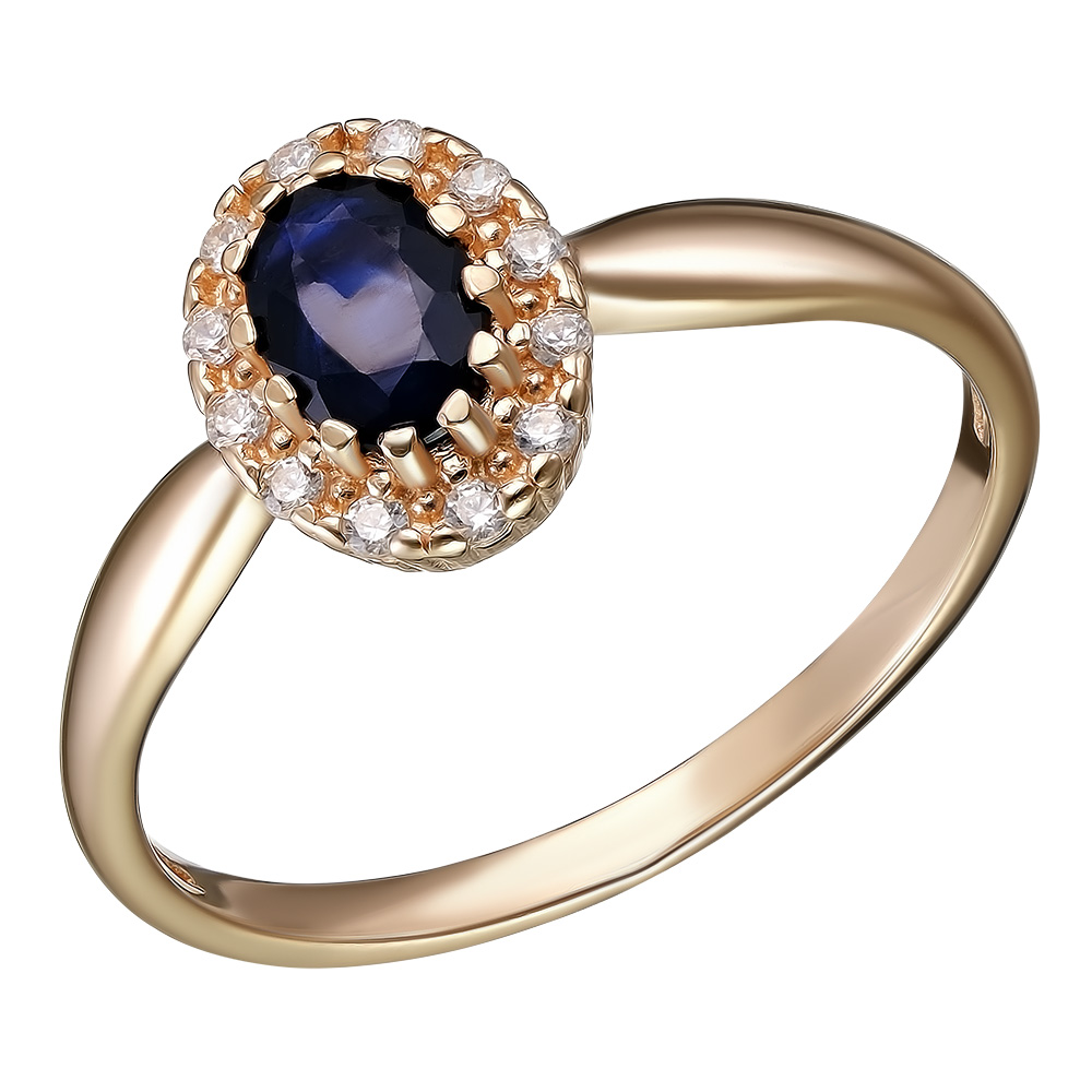 Серебряное кольцо 925 пробы; вставки 1 Сапфир нат. U/2 0,57; 12 Фианит бесцв.;