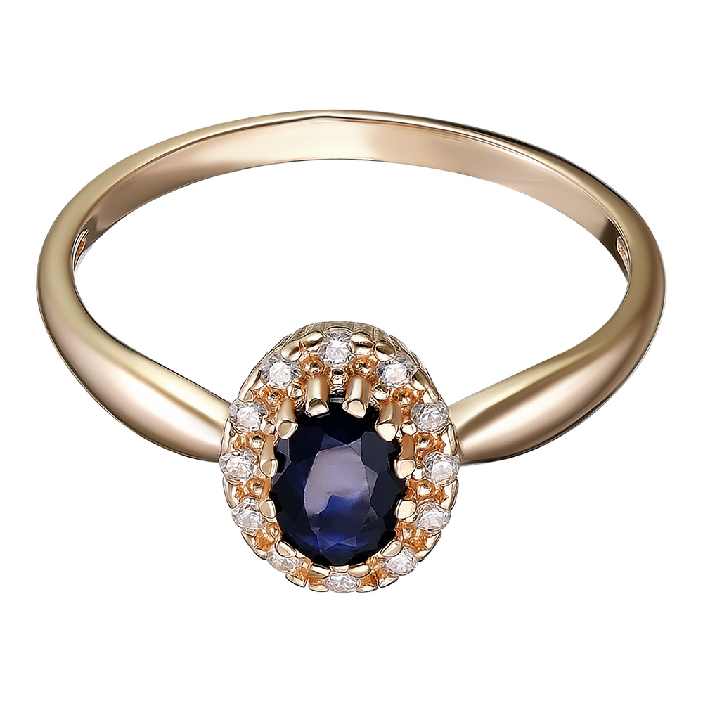 Серебряное кольцо 925 пробы; вставки 1 Сапфир нат. U/2 0,57; 12 Фианит бесцв.;