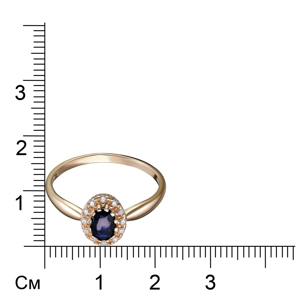 Серебряное кольцо 925 пробы; вставки 1 Сапфир нат. U/2 0,57; 12 Фианит бесцв.;