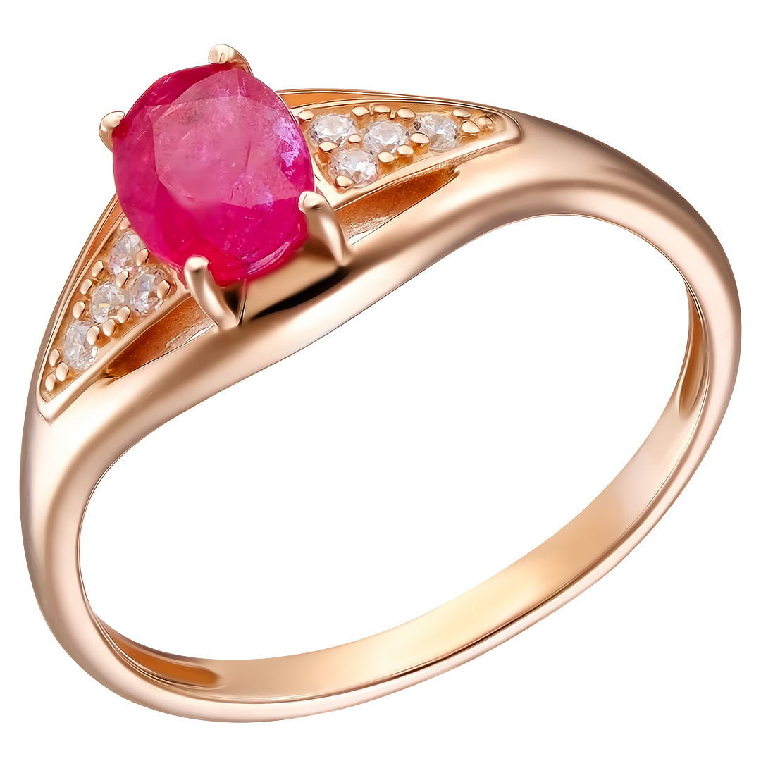Серебряное кольцо 925 пробы; вставки 1 Рубин F/2 1,054; 8 Фианит бесцв.;