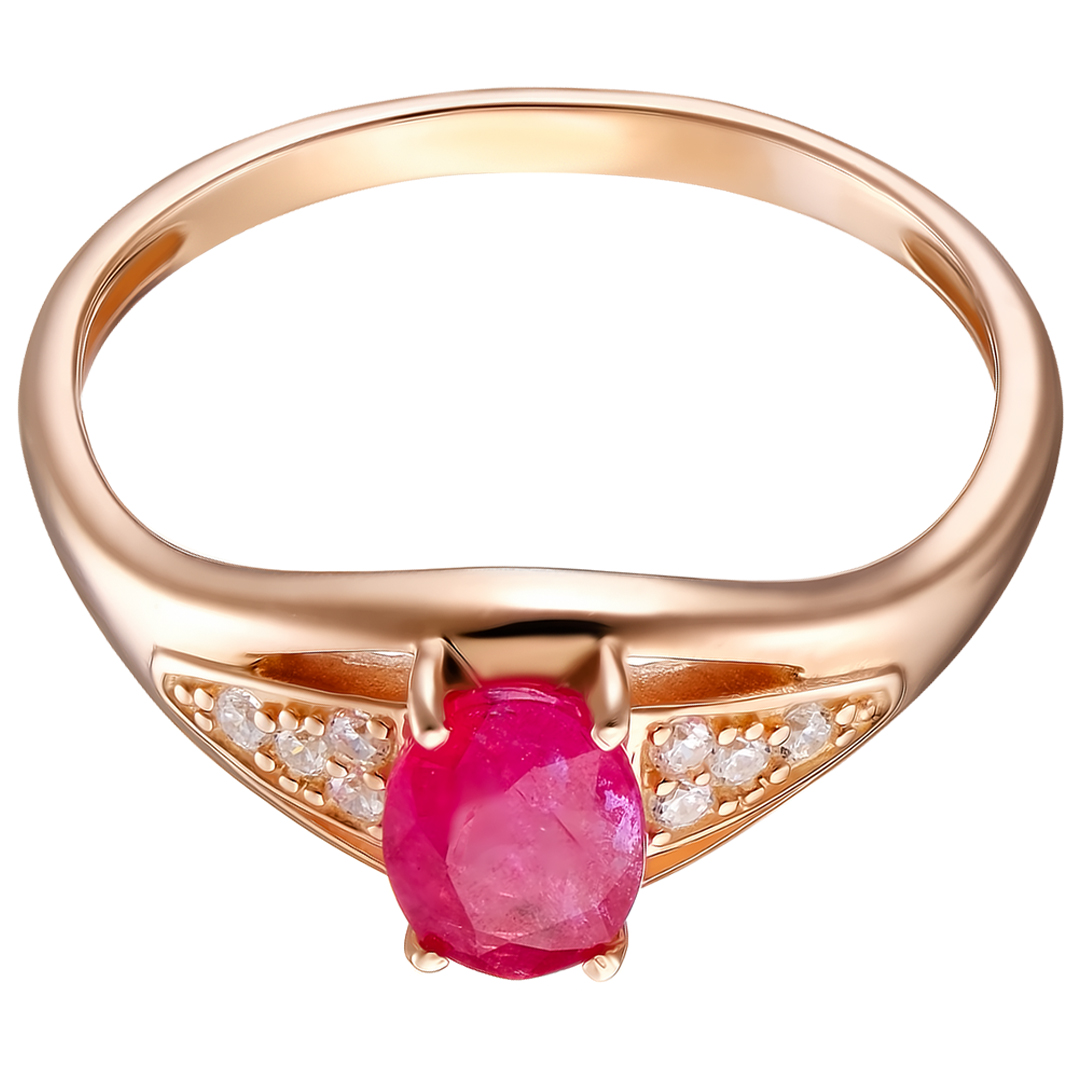 Серебряное кольцо 925 пробы; вставки 1 Рубин F/2 1,054; 8 Фианит бесцв.;