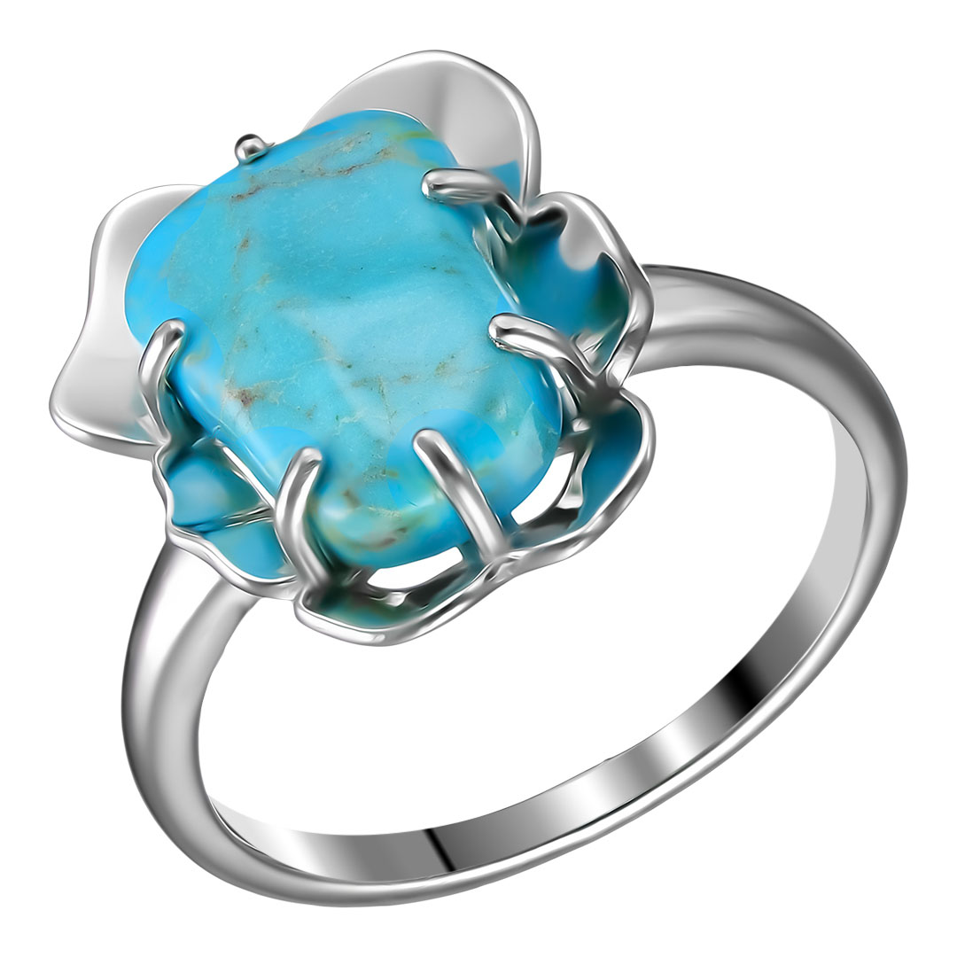 Серебряное кольцо 925 пробы; вставки 1 Бирюза нат.;