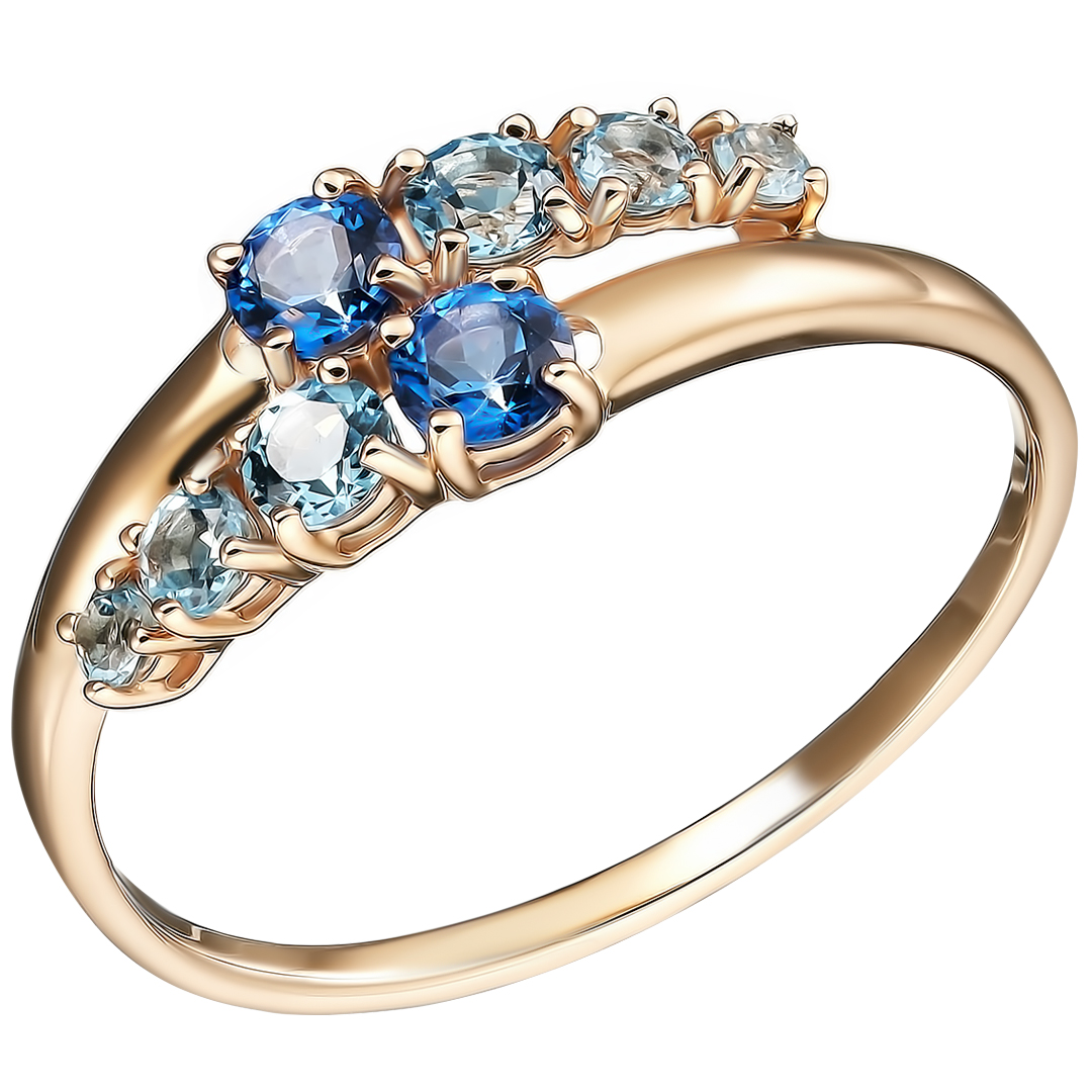 Золотое кольцо 585 пробы; вставки 6 Топаз swiss; 2 Топаз SWAROVSKI кашмир;