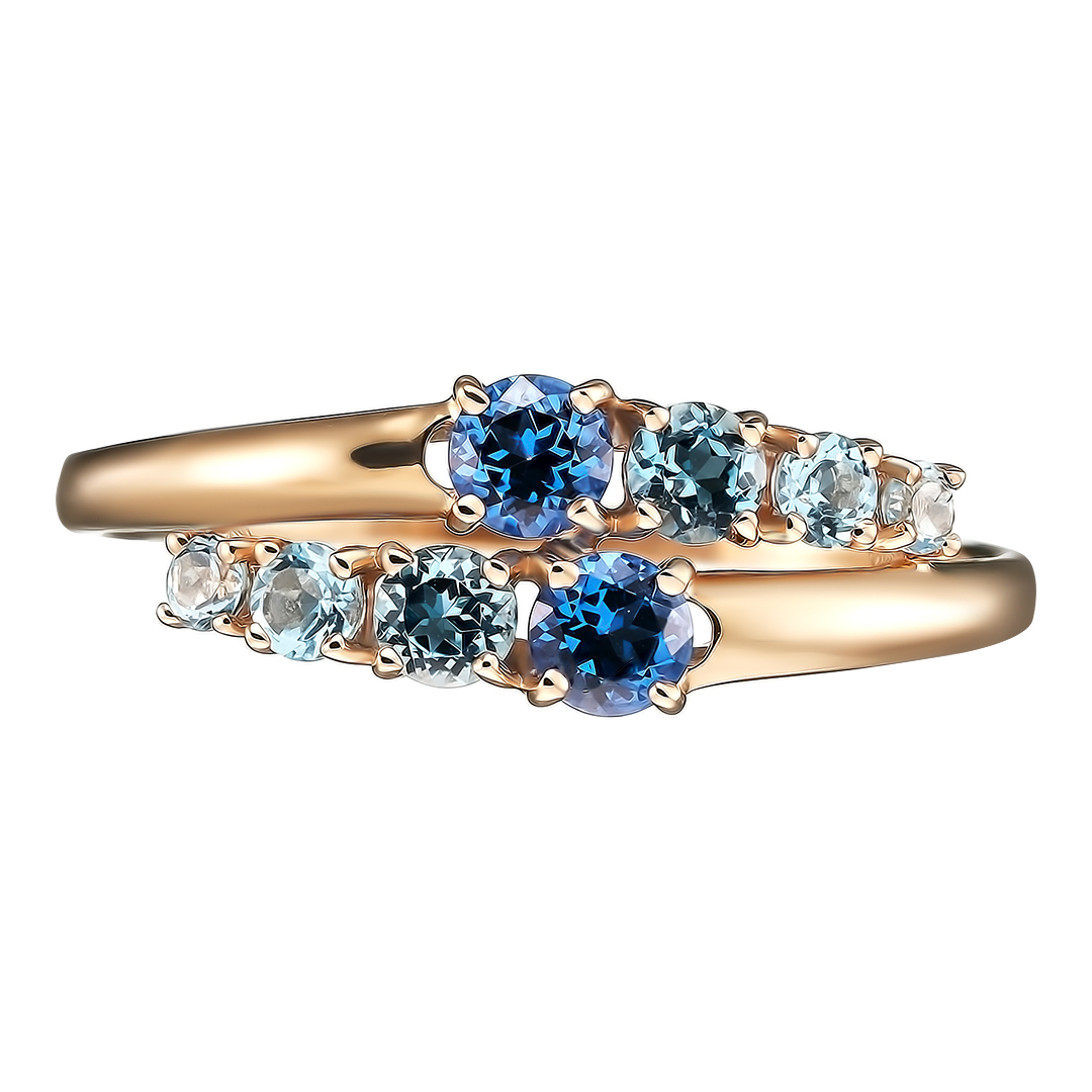 Золотое кольцо 585 пробы; вставки 6 Топаз swiss; 2 Топаз SWAROVSKI кашмир;