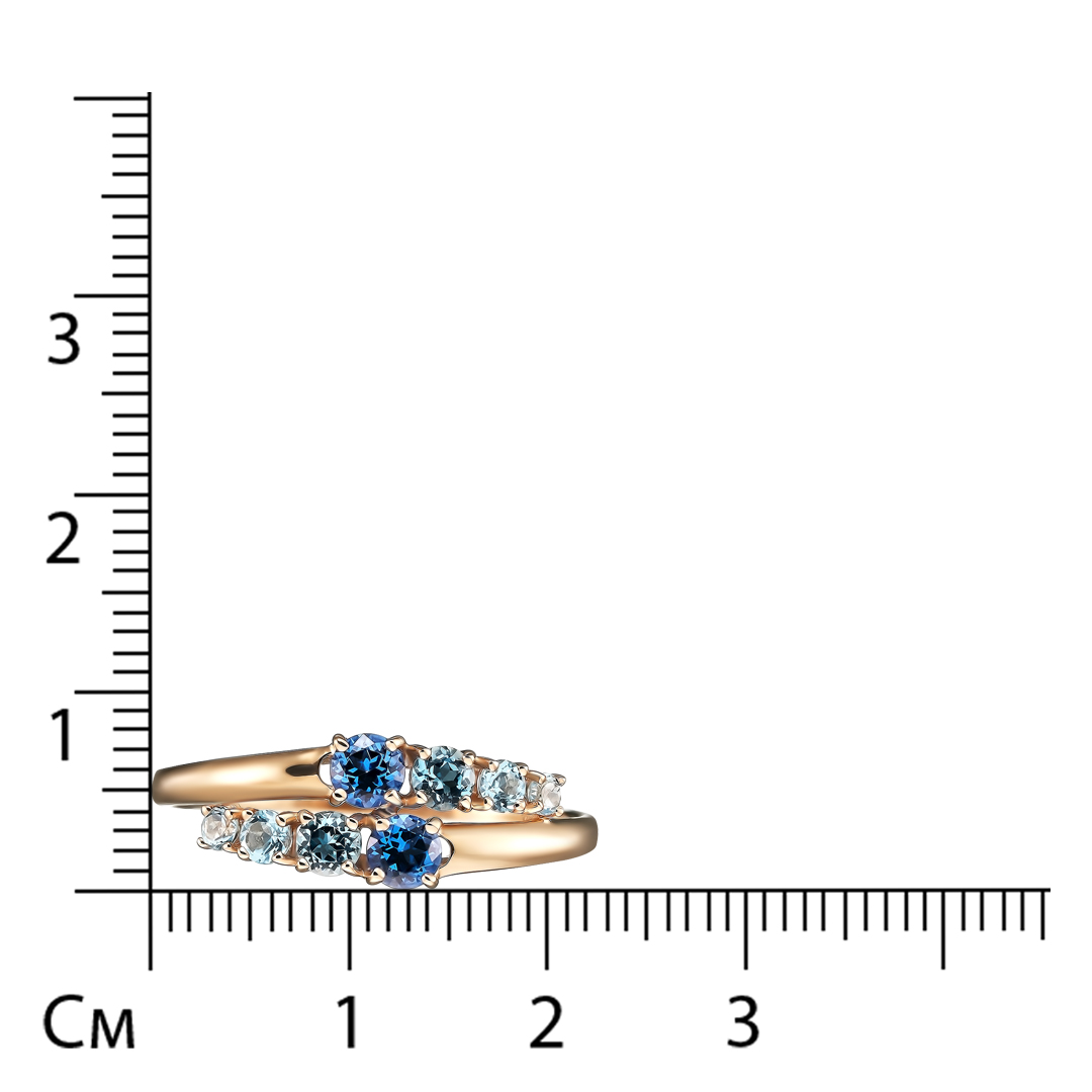 Золотое кольцо 585 пробы; вставки 6 Топаз swiss; 2 Топаз SWAROVSKI кашмир;