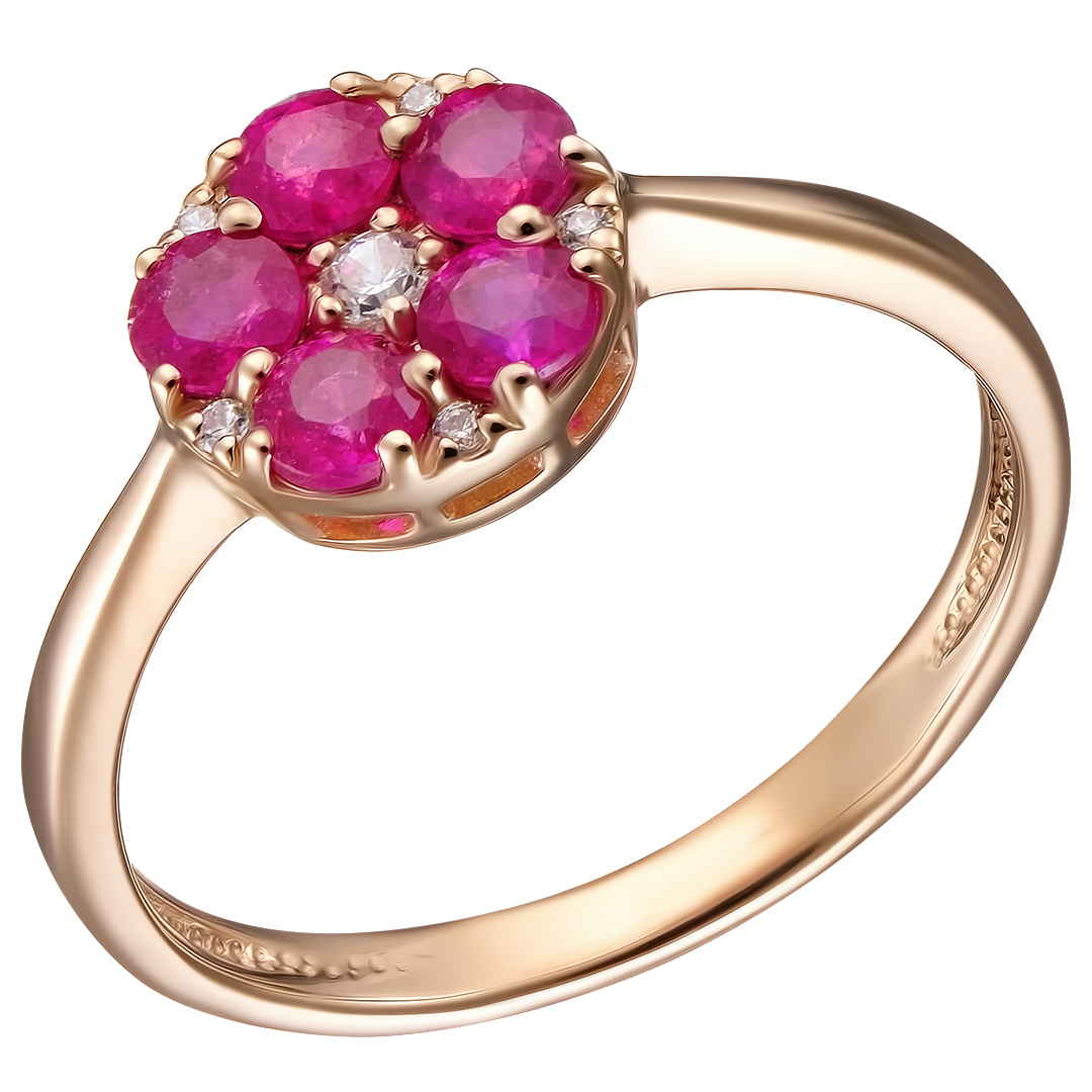 Серебряное кольцо с рубинами "Цветок"