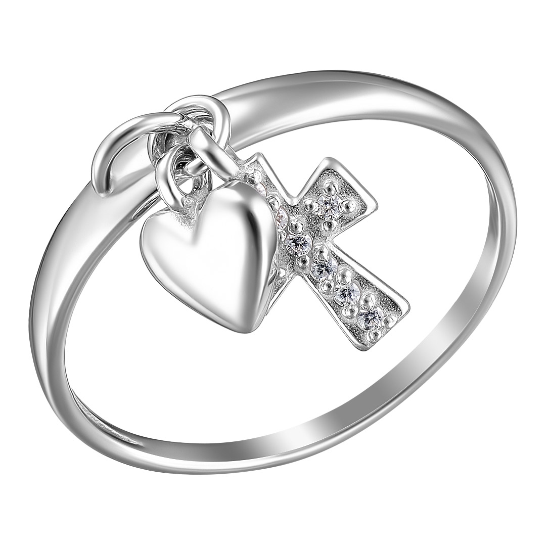Серебряное кольцо 925 пробы; с подвесн.эл.; вставки 8 Куб.Цирконий бесцв.;