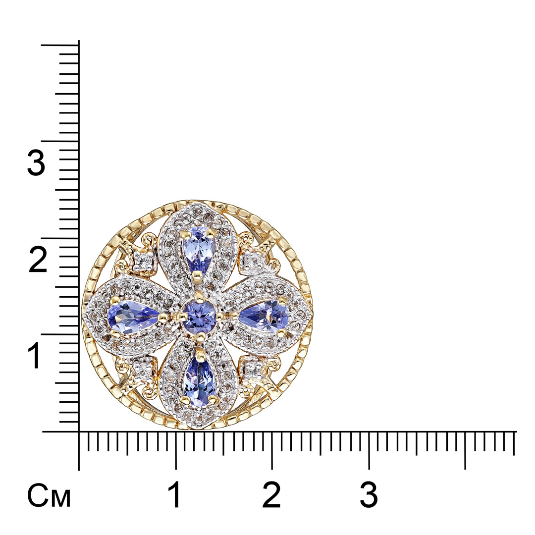 Серебряное кольцо 925 пробы; вставки 5 Танзанит 1,3ct (круг 3,5мм, груша 5x3мм); Россыпь Топаз белый