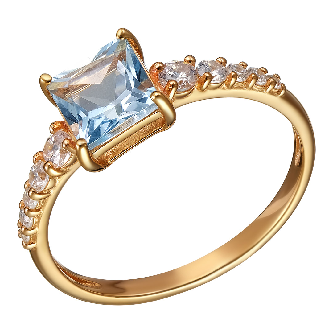 Серебряное кольцо 925 пробы; вставки 1 Топаз; 10 Фианит бесцв.;
